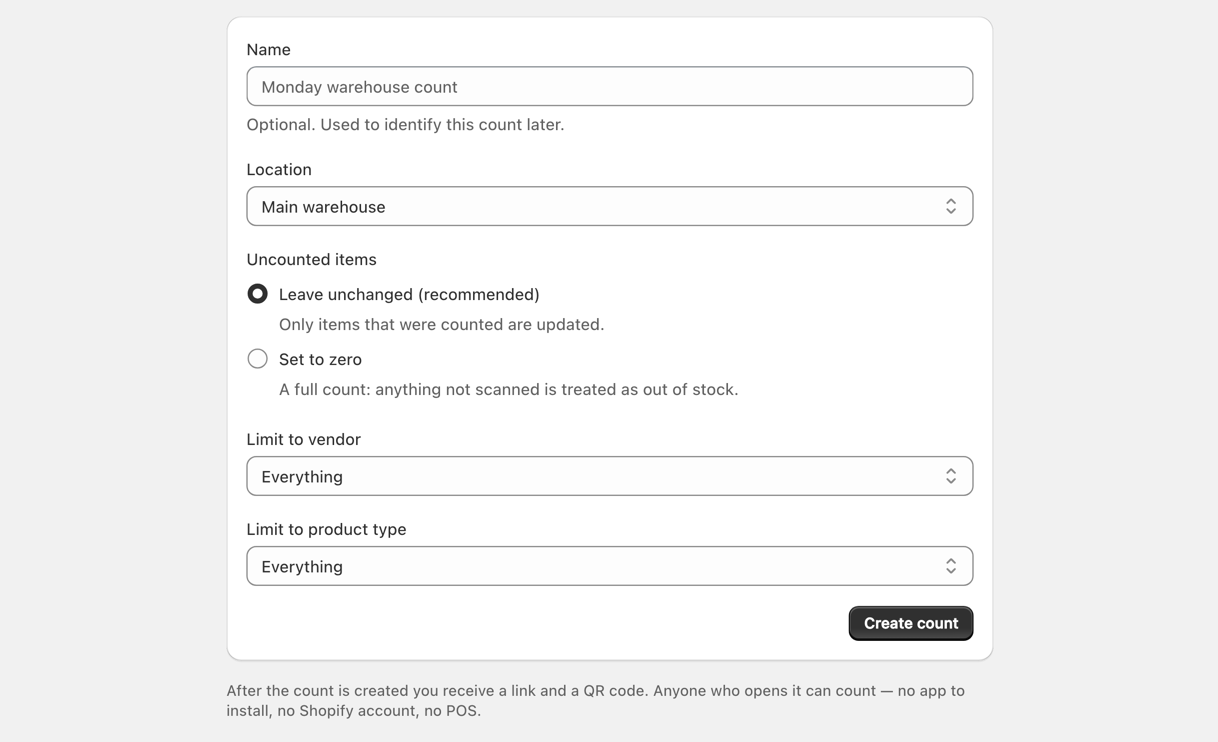 Creating a count: one location, and what to do with whatever nobody scanned